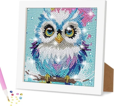 Ainiv 5D Diamond Painting Art Kit for Kids, Crystal Owl - with wooden frame