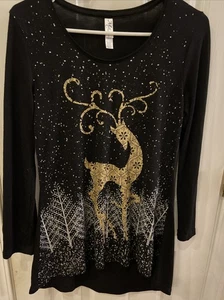 M&C Sportswear Silber & Gold Metallic Weihnachten Rentier Langarm Tunika - Bild 1 von 5