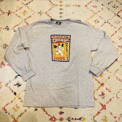 VTG 2005 NEW BALANCE Chicago Marathon Lasalle Bank Long Sleeve Tshirt Med M NEW - Image 1 of 4