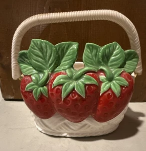VTG 1960s Rosenthal Netter Red Strawberry Ceramic Basket Bowl Handle Retro Japan - Picture 1 of 7