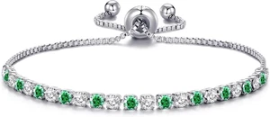 Bracciale Tennis Verde Regolabile Placcato Argento Creato Con Cristalli Zircondi - Foto 1 di 12