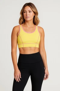 Sujetador deportivo Tuckernuck amarillo rosa ribete mediano ropa deportiva - Imagen 1 de 6