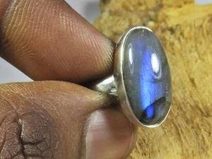 Anillo de plata esterlina sólida 925 con piedras preciosas de labradorita azu... - Imagen 1 de 10