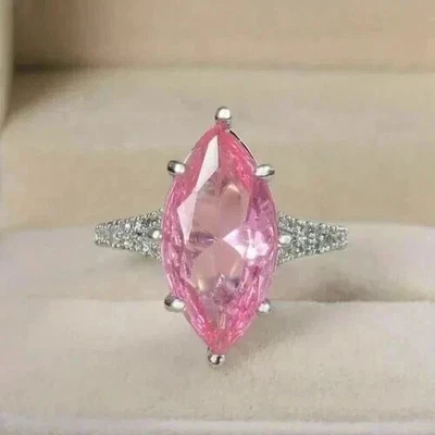 5.50Ct Marquise Cut Natural Pink Sapphire & Diamond Solid 14k White Gold Ring - Image 1 of 4
