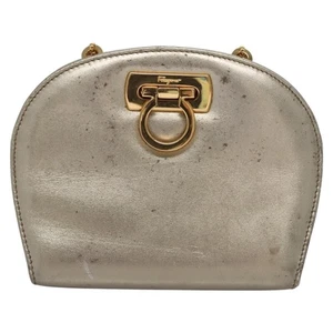 Salvatore Ferragamo Gancini Silver Leather Shoulder Bag Authentic - Picture 1 of 20