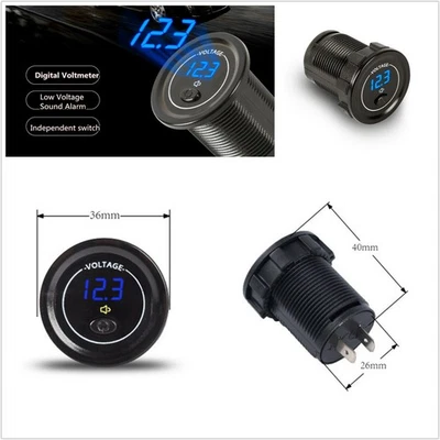 Car Motorcycle 12V-24V LED Digital Display Voltmeter Low Voltage Alarm w/Switch - Image 1 of 4