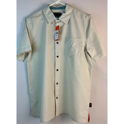 Camisa Margaritaville Para Hombres Abotonada Manga Corta Beige Tropical Informal Talla L Foto 1 de 4