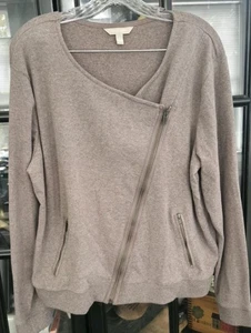 Banana Republic Damen XL braun meliert Baumwollmischung asymmetrischer Reißverschluss Jacke - Bild 1 von 7