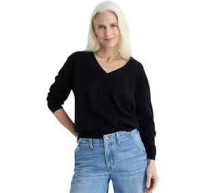 Nuevo con etiquetas Suéter J.Crew Cashmere Relajado Cuello en V Negro Talla Grande M - Imagen 1 de 8