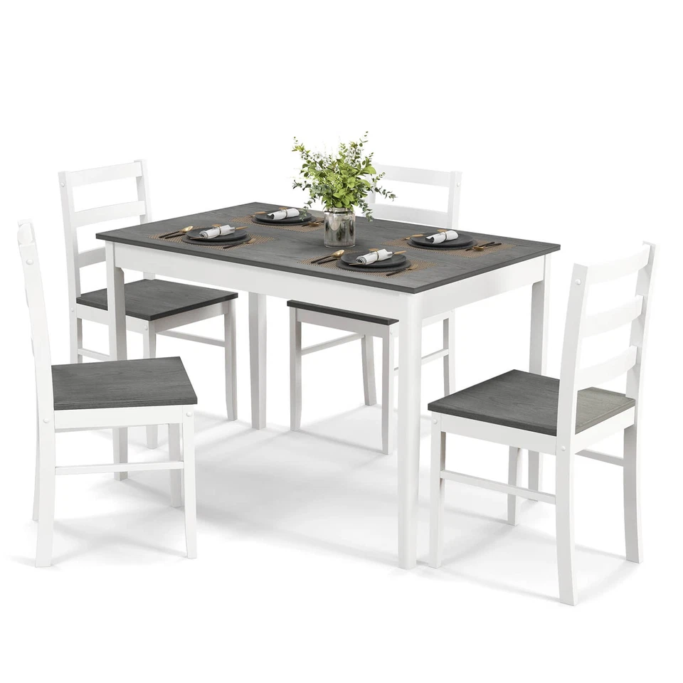 Juego de comedor de 5 piezas de muebles de cocina de madera maciza con mesa rectangular y 4 sillas Foto 1 de 4