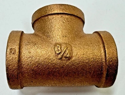 3/4" Cast Brass Tee, Female NPT Thread Ends, Pipe Fitting - Image 1 of 4