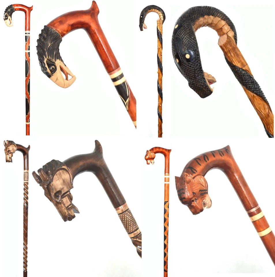 Cane Walking Stick handmade carved wooden Crook Handle Canes - Image 1 of 1