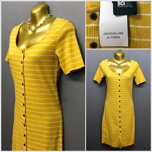 NEU Jacqueline de Yong Senf gelb gestreift geknöpftes Kleid XS Baumwolle Elasthan - Bild 1 von 15