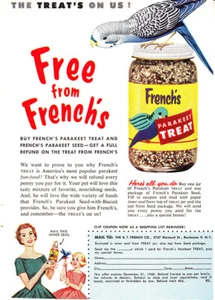 1960 French's Parakeet Treat: Treats On Us Vintage Print Ad - Picture 1 of 1
