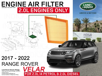 Filtro de aire original Land Rover Range Rover Velar LR092258 2,0 L 2017-2022 Foto 1 de 2