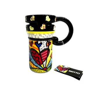 Romero Britto Ceramic 16oz Coffee Travel Mug 2008 Vintage 'Heart' - Picture 1 of 4