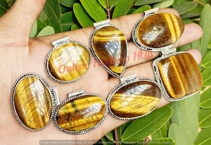 Winter Tiger's Eye Gemstone Pendant 925 Sterling Silver Plated Wholesale Lot - Picture 1 of 3