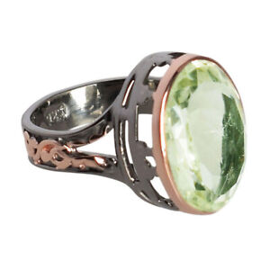 Handcrafted Green Amethyst Wedding Gift Ring 925 Sterling Silver Vintage Jewelry