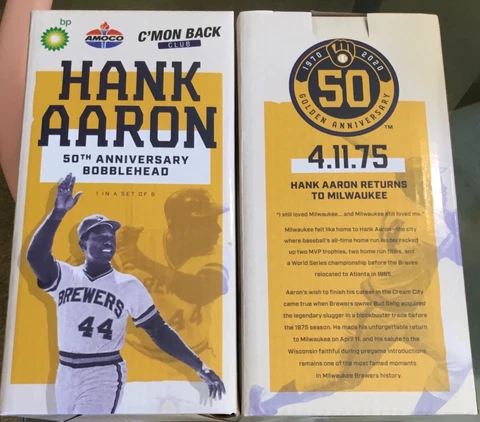 2021 Milwaukee Brewers Henry Hank Aaron 1970s SGA Bobblehead + Sheets Bobblehead Cover