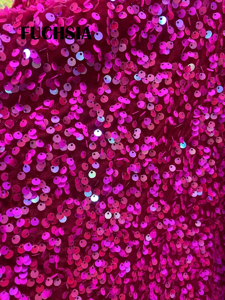 FUCHSIA Iridescent sequin stretch velvet 4-Way stretch fabric By yard 60"W - Image 1 of 1