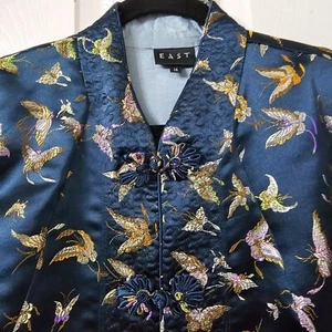 EAST Black Satin Cheongsam Qipao Embroidered Oriental Evening Occasion Jacket 14 - Picture 1 of 9