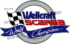 Wellcraft Scarab World Champion Boat Grey Sticker Decal 24" - Picture 1 of 1
