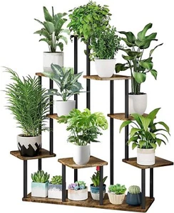 New-9 Tier Wood Tall Plant Stand Metal Rack Indoor, Multiple Flower Pot Holder - Picture 1 of 5