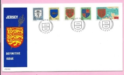 JERSEY Post 1982  FDC - DEFINITIVE ISSUE - 5 Values to £1 - Special Handstamp - Image 1 of 2