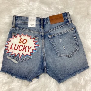 Lucky Brand Women Blue Denim “So Lucky" Distressed Cutoff Jean Shorts Size 24 - Picture 1 of 4