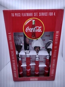 GIBSON Stainless Steel & Red Plastic COCA COLA Flatware 16 Pieces NEW In Box - Picture 1 of 6
