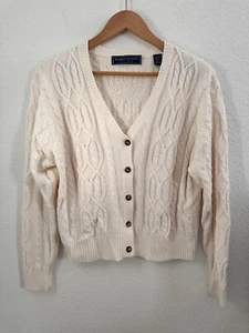Karen Scott Petites Boxy Cardigan Sz. PL Cream Cable Knit Fisherman Lagenlook - Picture 1 of 10