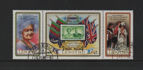 LESOTHO 1980 QUEEN MOTHER'S 80th BIRTHDAY SE-TENANT STRIP OF 3 *USED/CTO* Cover
