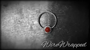 Real OXBLOOD CORAL Septum Nose Nipple Ring Hoop 14k Solid Gold / Silver Cabochon - Picture 1 of 1
