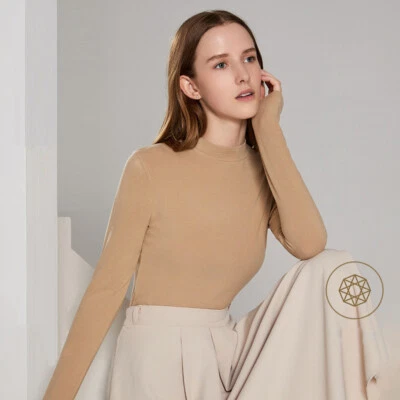 Lana Casemere Mujeres Manga Larga Pullover Top Slim Camisa Básica Ropa Interior Térmica Foto 1 de 4