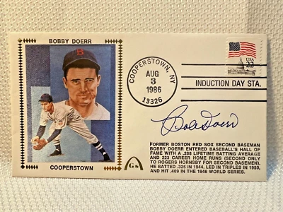 Bobby Doerr Signed First Day Cover FDC 1986 Cooperstown Envelope Cachet JSA - Image 1 of 3