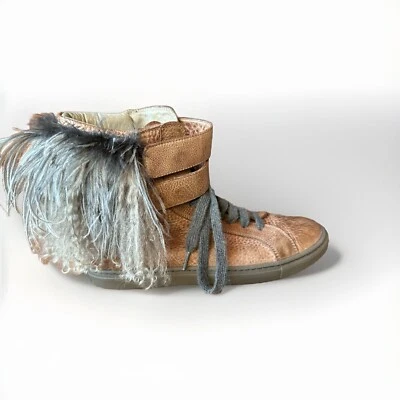 Brunello Cucinelli 女式棕色羽毛/毛皮装饰皮靴 IT39.5/US9.5-GUC — 第 1/4 张图片