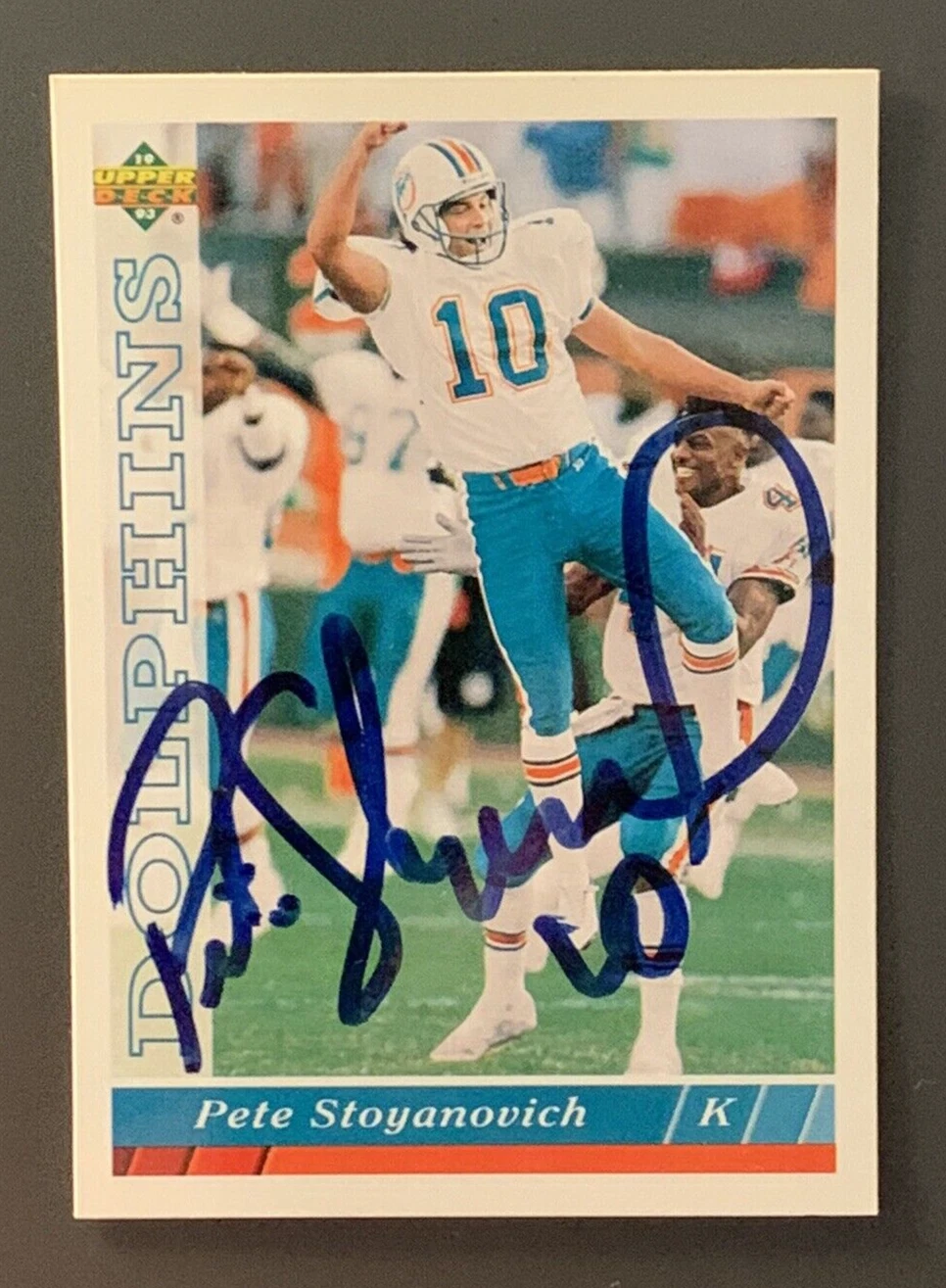1993 Upper Deck Pete Stoyanovich Autographed Card Miami Dolphins