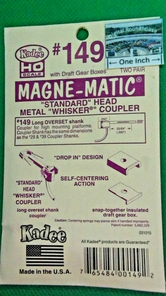 Kadee #149 HO Scale Whisker Metal Couplers - Long Overset 2 Pair