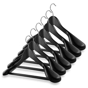 6 Wide Shoulder Wood Suit Hangers - Black - Picture 1 of 1