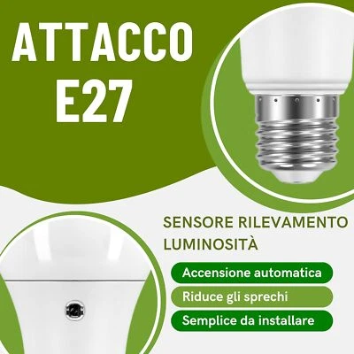 LAMPADINA LED GOCCIA 9W E27 DOPPIO SENSORE BULBO CREPUSCOLARE LUCE BIANCA 6500K - Image 1 of 4