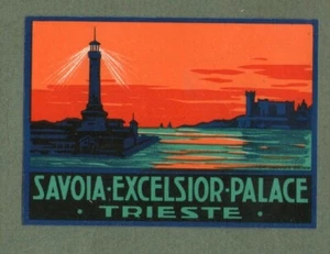 RARO Etiqueta de equipaje de hotel ITALIA Trieste Faro Fantástico arte y color #287 - Imagen 1 de 1