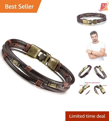Pulsera de cuero para hombre pulsera de cuerda marrón brazalete joyería informal regalo Foto 1 de 4