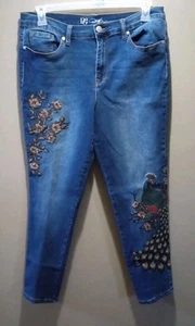 DG2 Diane Gilman Denim Jeans Damen, 14P Pfau Blumen Boho bestickt - Bild 1 von 5