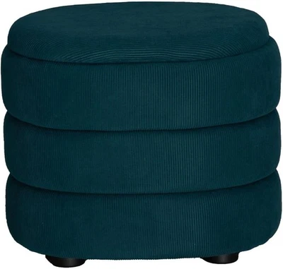 Teal Blue Velvet Oval Storage Ottoman Stool Modern Pouffe Vanity Seat - Image 1 of 4
