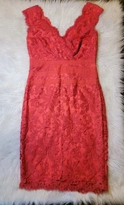 Tadashi Shoji Lace Cocktail Wedding Party Dress Cantaloupe Coral Pink Sz 12 - Picture 1 of 14