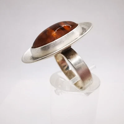 Art Deco Bernstein Ring  Edelstein  Damenring 835 Silber Gr. 52 - Bild 1 von 4