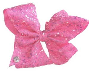 JoJo Siwa Large Clip On Hair Bow Pink Sequin Ribbon Big and Sparkly Large 7" - Picture 1 of 4