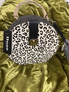 Dune Clutch Handtasche gold Tiermotiv rund Kalb Gepard neu mit Etikett schwarz Crossbody - Bild 1 von 4