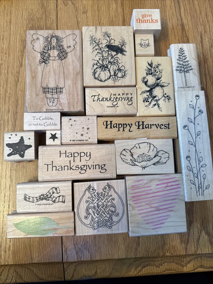 VINTAGE WOOD MOUNTED RUBBER STAMPS LOT OF 19 SOME RARE - Image 1 of 1