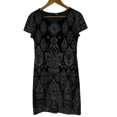 Jump Apparel 90s Dress Size M Black Silver Beaded Short Sleeve Bodycon Party Y2K - Image 1 of 4